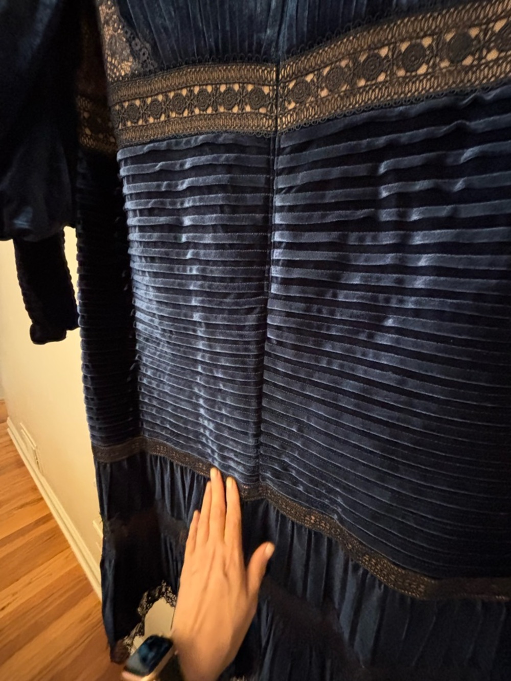 Tadashi Shoji Navy Lace-Trim Evening Dress brand new w tags